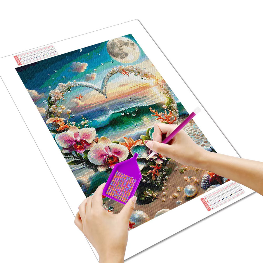 Huacan Diamond Painting Set Meereslandschaft Herz und Blumen in Multicolour B/H: 30 x 20 cm - Bild 2