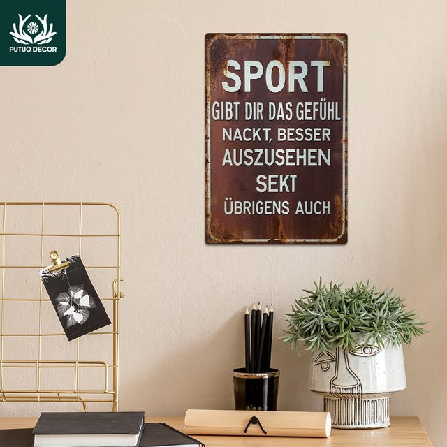 Putuo Decor Vintage Metallschild mit witzigem Spruch Sport gibt dir das Gefühl nackt besser auszusehen, rechteckiges Wanddekor aus Metall, Breite: 30,0 cm, Höhe: 20,0 cm - Bild 1