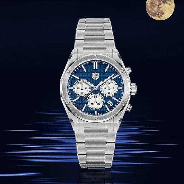 RollsTimi Herren-Chronograph, Quarz, Edelstahl, Saphirglas, Weiß, Herren - Bild 1