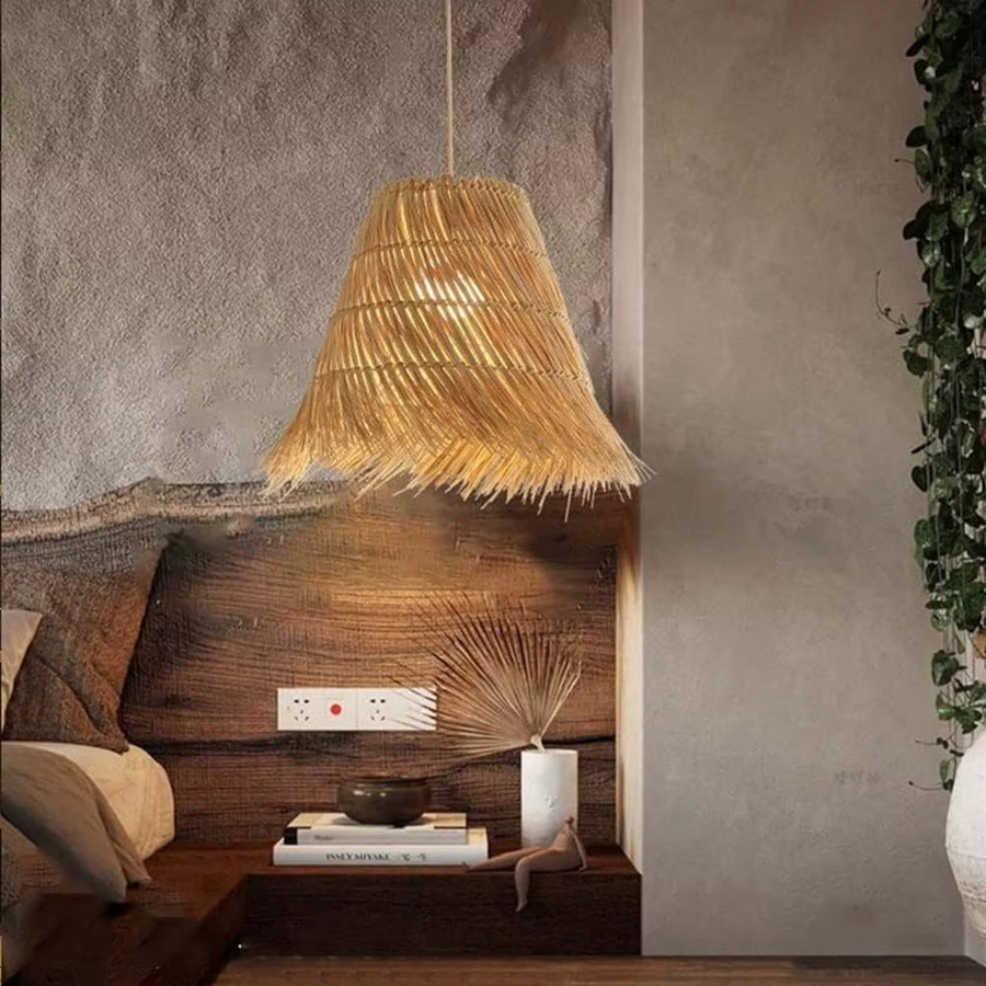 JOYINLED Rattan Pendelleuchte im rustikalen Design für Wohnzimmer, Schlafzimmer und Küche, E27, Durchmesser: 50 cm - Bild 2