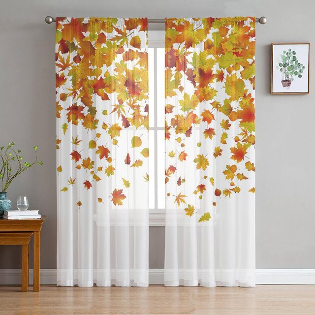 Yiran Furniture Transparente Voile-Vorhänge mit Wildblumen-Design, 2er-Set, Mehrfarbig, Breite: 50 cm, Höhe: 130 cm - Bild 1