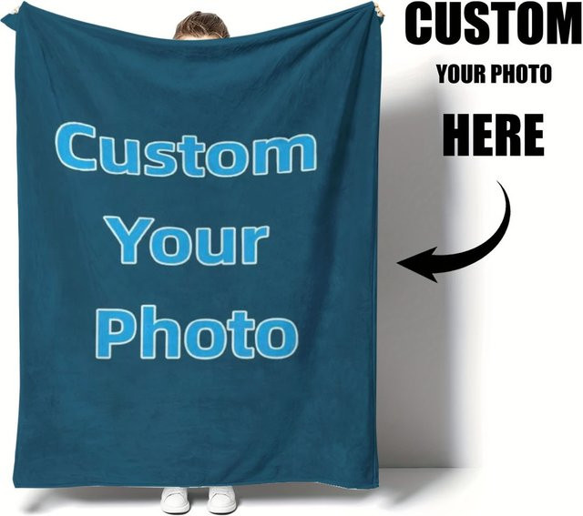 Personalisierte Foto-Fleece-Decke von SRH in Blau, weiche und warme Winter-Plüschdecke für Sofa und Bett - Bild 1
