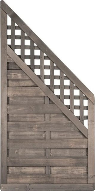 T & J Eck-Zaunelement Lamellenzaun Bartek-Serie aus Kiefern- und Fichtenholz, Grau lasiert, B: 90 cm, H: 180 cm - Bild 1