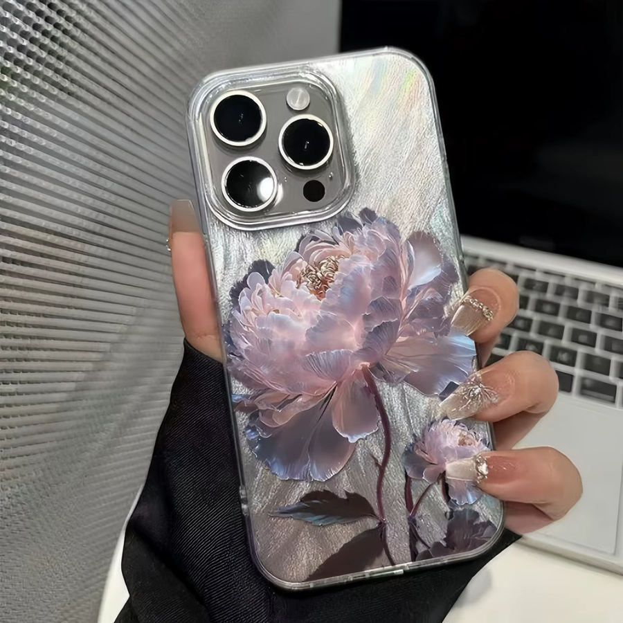 Glänzende iPhone Handyhülle mit 3D geprägtem Pfingstrosen-Blumenmuster in Multicolour, stoßfeste und weiche Schutzhülle für Apple iPhone 17 16 15 14 13 12 11 Pro Max - Bild 2