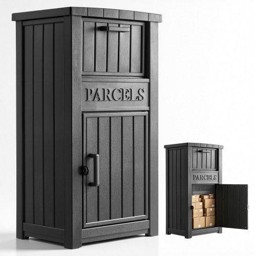 VEVOR Paketbox Briefkasten aus Kunststoff in Schwarz, abschließbar und diebstahlsicher, B/T/H: 61,5 x 47,3 x 112,1 cm - Bild 1