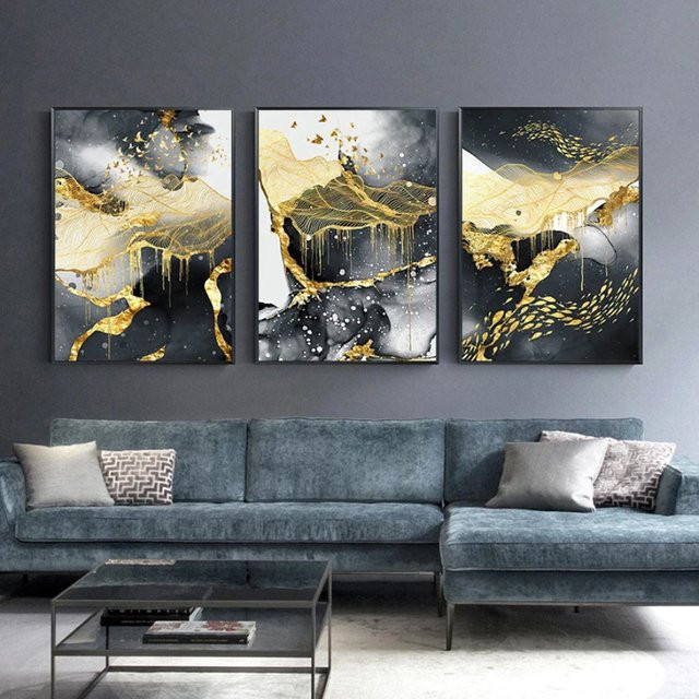 TPFLiving Gold Luxus Poster Leinwand Abstract Modern in Gold, Weiß, Schwarz und Multicolour, ohne Rahmen, Breite: 30 cm, Höhe: 40 cm - Bild 1