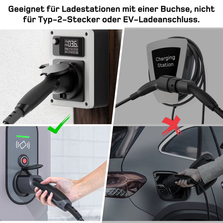 dé Typ 2 zu Schuko Adapter mit TPU-Kabel in Schwarz für Ladestationen - Bild 5