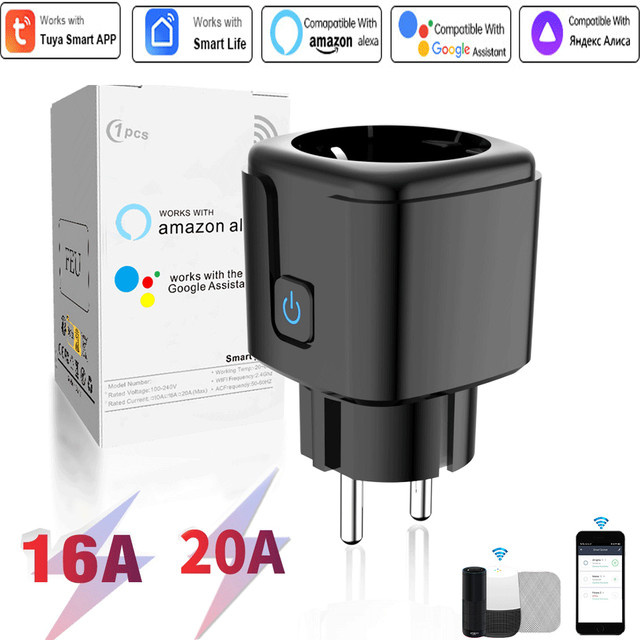 Tuya Smart Socket Adapter WiFi EU Standard Steckdose in Schwarz mit Timer und Sprachsteuerung für Alexa - Bild 1