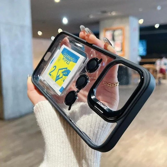 Yiran Stoßfeste Metallbügelhülle für iPhone 16 Pro Max mit Kameraschutzglas und Halter, Transparent - Bild 1