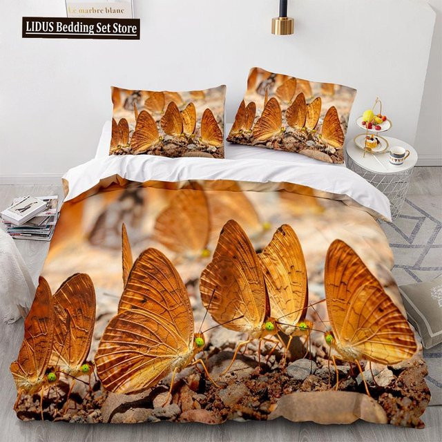 Schmetterling Bettwäsche-Set für Mädchen und Teenager mit Wildtier-Design, Polyester, B/H: 135 x 200 cm - Bild 1