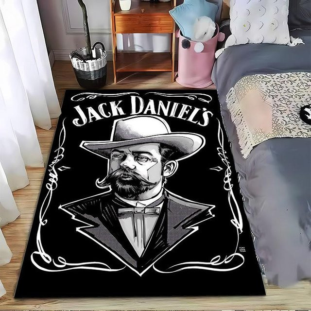 Jack Daniel's Vintage Design Rutschfeste Matte aus Polyester, Schwarz, B: 150 cm, T: 100 cm - Bild 1