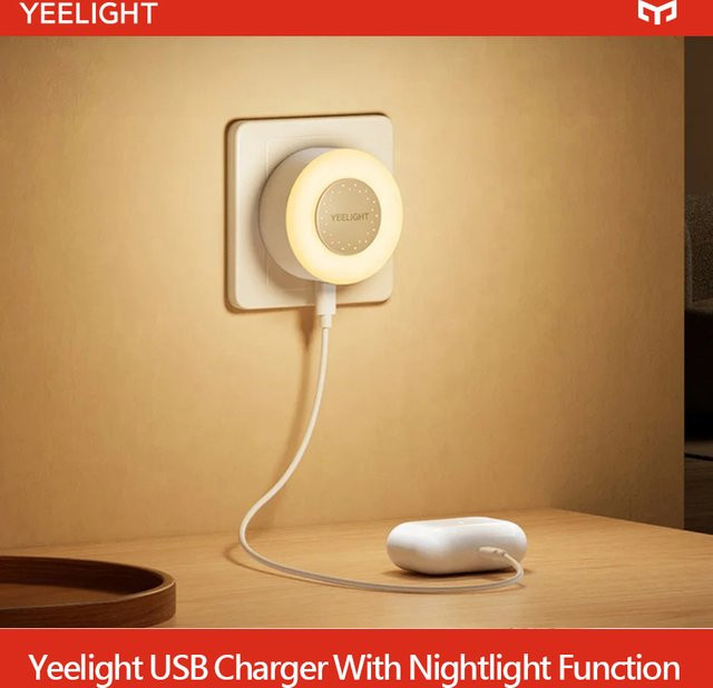 Yeelight Mini Steck-Nachtlicht LED in Weiß mit Lichtsensor und USB-Anschluss, Warmweiß 2700K - Bild 1
