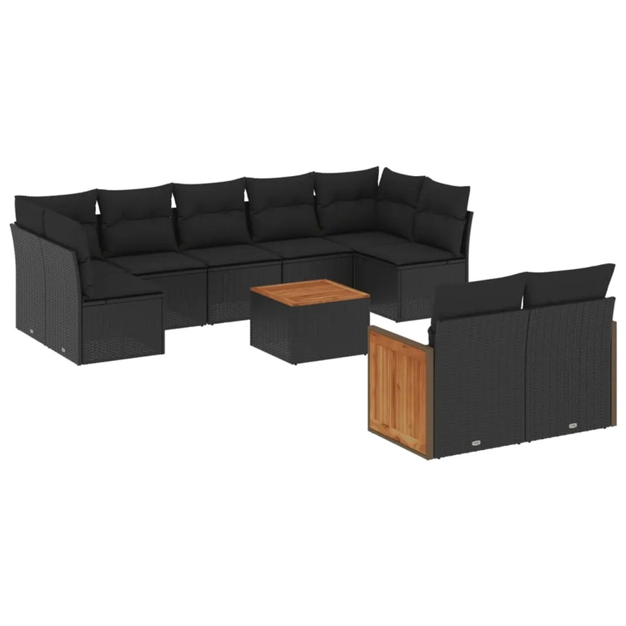 vidaXL 10-tlg. Garten-Sofagarnitur in L-Form aus Polyrattan mit Kissen in Schwarz - Bild 2