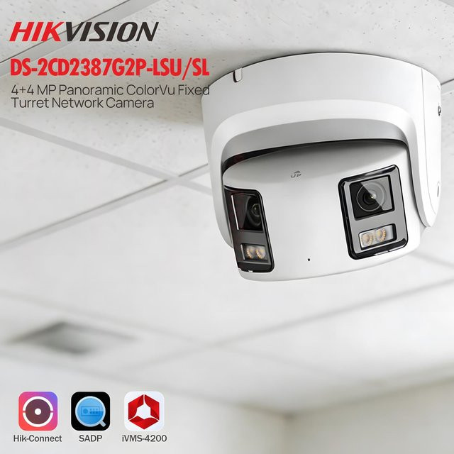 Hikvision DS-2CD2387G2P-LSU/SL Acusense 180° Panorama ColorVu Turret IP-Kamera mit Doppellinse, 2-Wege-Audio und Stroboskop-Alarm, Weiß - Bild 1