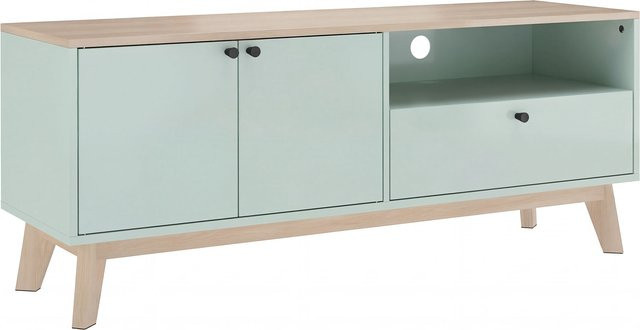 HOMCOM TV-Möbel in Hellgrün mit 2 Türen, Schublade und verstellbarem Regal, Breite: 120 cm - Bild 1