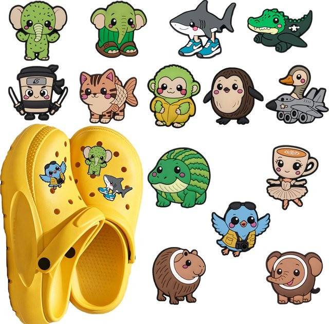 Potdemiel Schuh-Charms, 14-teilig, PVC, Cartoon Brainrot Serie - Bild 1