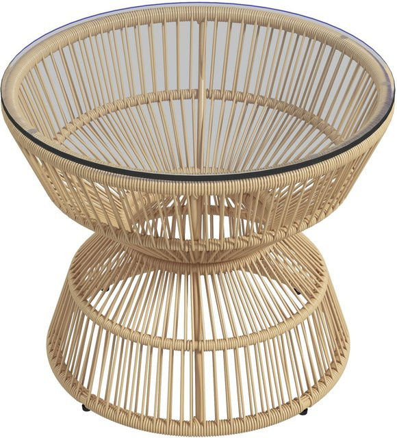 Outsunny Beistelltisch aus Rattan mit Hartglas in Boho-Stil, Farbe: Braun/Beige, B/T/H: 60 x 60 x 50 cm - Bild 1