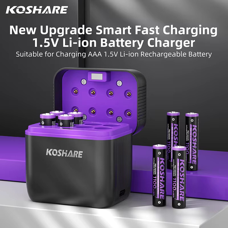 KOSHARE 8-Slot LED Smart Lithium-Batterieladegerät für 1,5V AAA 1100mWh Li-Ionen-Akkus in Schwarz - Bild 2
