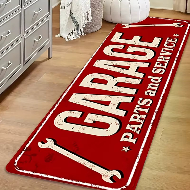 VIKAMA Vintage Auto-Reparaturwerkstatt Teppich in Rot, maschinenwaschbare und geräuschreduzierende Flurmatte, B/T: 150 x 50 cm - Bild 3