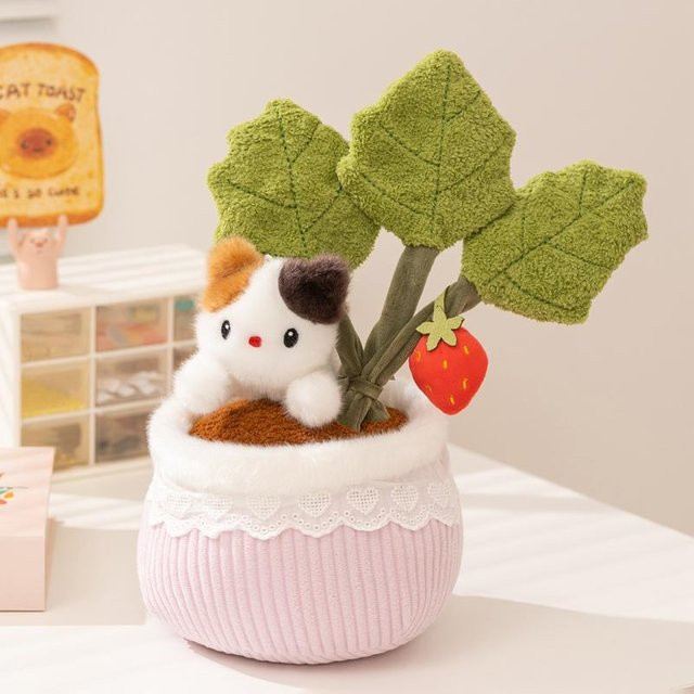 Cartoon Topf Plüschpuppe Tierkombination Blume Erdbeere Sonnenblume, Plüschpuppe, 30cm, ab 14 Jahren - Bild 1