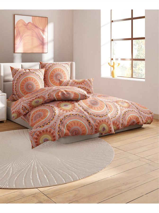 Wäschepur Bettwäsche Boho Graphic in Multicolour und Orange aus Baumwolle mit Reißverschluss, B/H: 135 x 200 cm - Bild 1