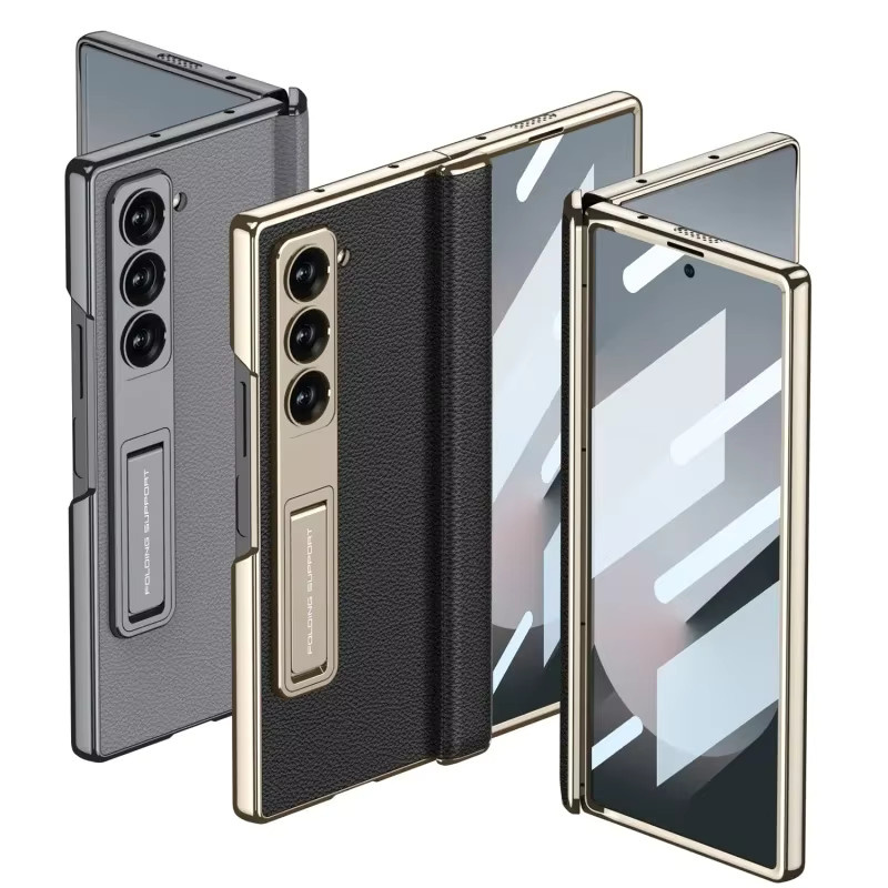 Luxuriöse Business Leder-Handyhülle mit magnetischem Scharnier und Glas-Displayschutz für Samsung Galaxy Z Fold 7 und Z Fold 6 in Blau - Bild 2