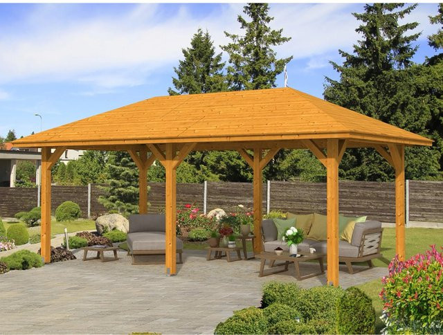 Skan Holz Pavillon Orleans 1 aus Fichte in Eiche Hell lackiert, Breite: 294 cm - Bild 1