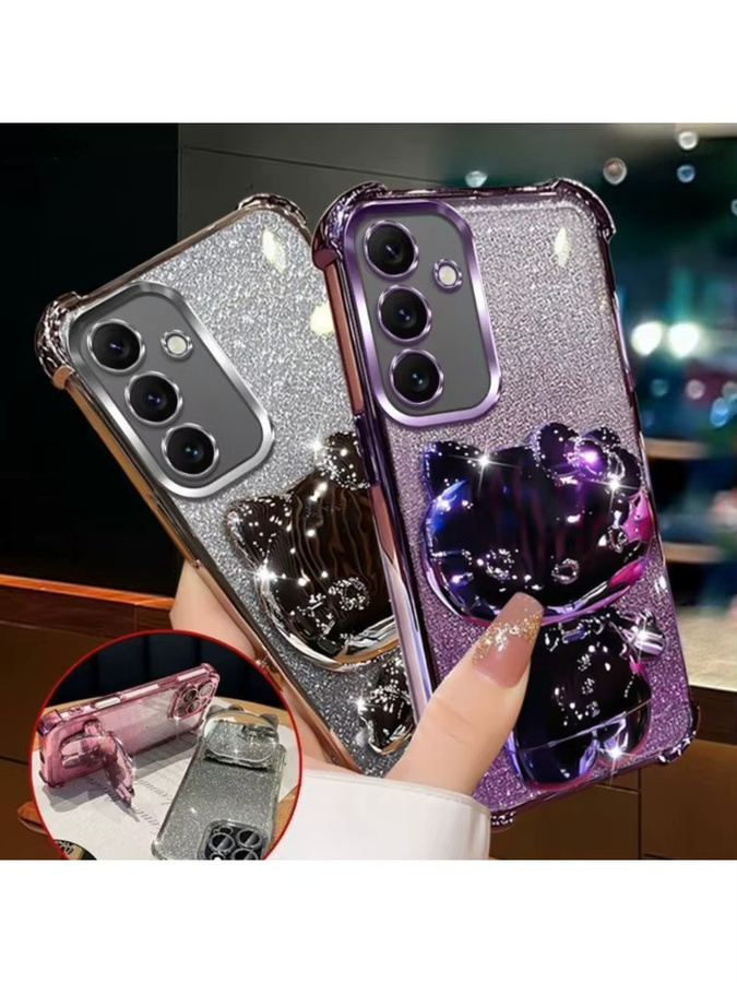 Hello Kitty Glitzer-Spiegel Handyhülle mit Ständer für Samsung Galaxy A-Serie in Schwarz - Bild 5