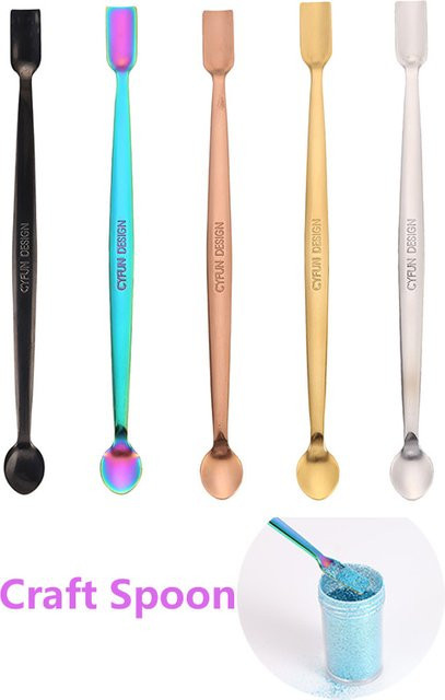 CYFUN DESIGN Bastellöffel aus Edelstahl in Multicolour, 17 cm Länge, ideal zum Ausziehen von Glitzer-Prägpulvern, Pailletten, Harzformen und Epoxidharz-Schmuckherstellung - Bild 1
