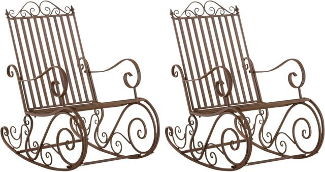 DELUKE Schaukelstuhl ANNA 2er Set Antik Braun aus Metall für Garten und Terrasse B/T/H: 56 x 90 x 94 cm - Bild 1