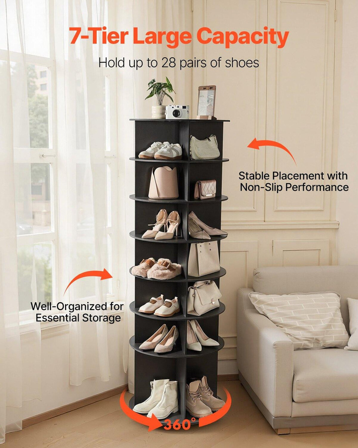 Buying Solutions MB 7-stufiger rotierender Schuhregal-Turm in Schwarz mit 360 Grad Drehung und minimalistischem Design - Bild 4