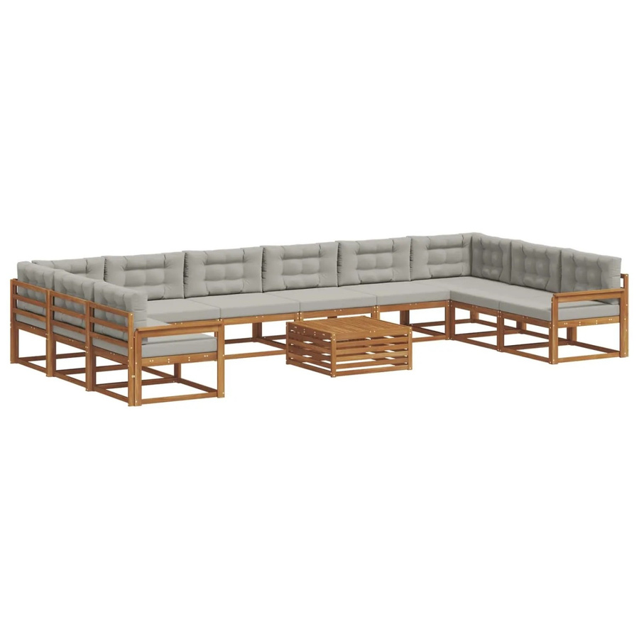 vidaXL Outdoor-Sofagarnitur aus massivem Akazienholz mit Kissen, 11-teiliges Set, Natur und Hellgrau - Bild 2