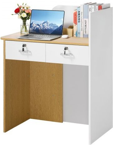 VEVOR Empfangstheke modern in Weiß mit LED-Beleuchtung, 2 Schubladen und Steckdosen, Rechteckige Rezeptionstheke aus MDF für Büro, Hotel oder Salon, Breite: 80 cm - Bild 1