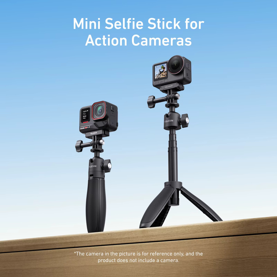 Telesin Mini Selfie Stick Stativ 3.0 mit 360 Grad Rotation Ball Head in Schwarz für GoPro Hero, DJI OSMO Action und Insta360 Action Kameras - Bild 2