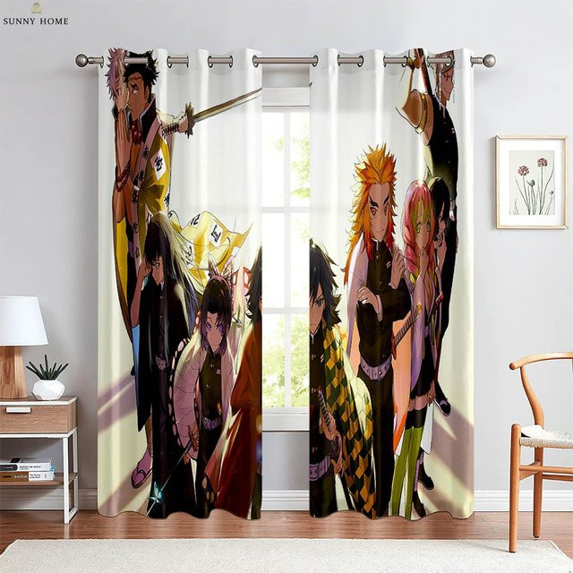 Yiran Furniture Dekorative Anime Cartoon Vorhänge mit Japanischem Comic-Print, 2er-Set, Multicolour, Breite: 100 cm, Höhe: 240 cm - Bild 1