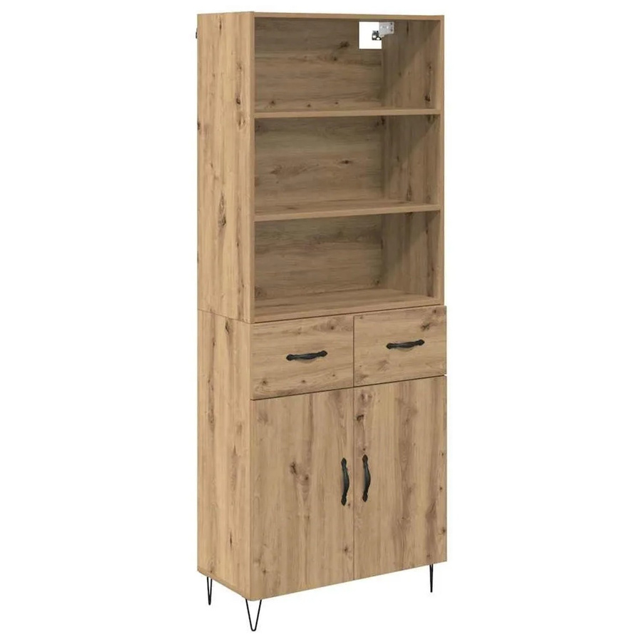 vidaXL Highboard 2-teilig Artisan-Eiche in Braun mit Schubladen und Türen im Industrie-Look, H x B x T: 180 x 32,5 x 32,5 cm - Bild 2