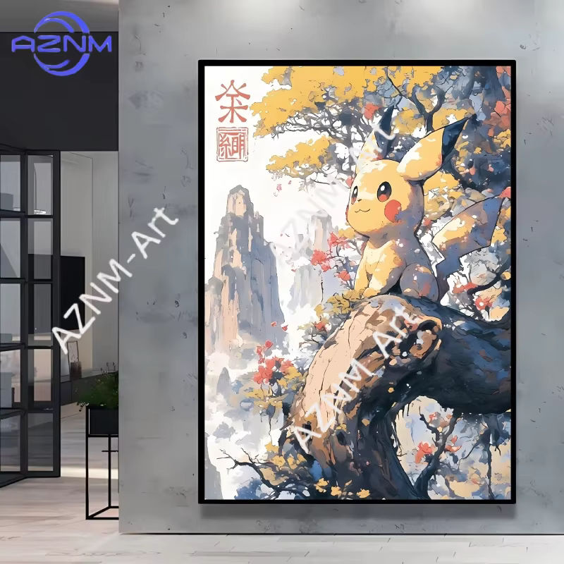 KAYOU Pikachu Leinwand-Gemälde Klassisches Pokemon Poster für Kinderzimmer und Wohnzimmer, mehrfarbig, Hochformat - Bild 2