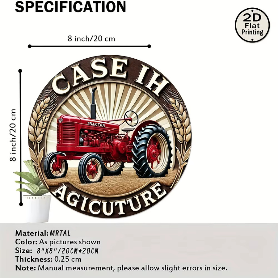 Potdemiel Metallschild Case IH Traktor Vintage Design, rund, Durchmesser: 20,32 cm, mehrfarbig - Bild 2