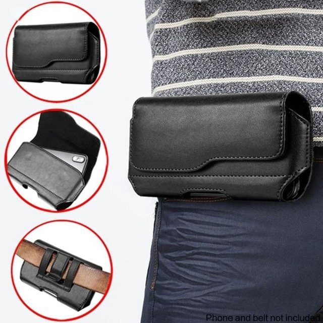 Handytasche aus Leder mit Gürtelclip für Smartphones von 3,5 bis 6,3 Zoll, Farbe: Schwarz - Bild 1
