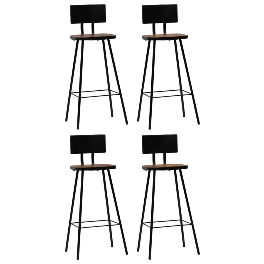 vidaXL Barhocker 4er Set aus massivem Altholz und Metall im Industrial Design, Farbe: Braun/Schwarz/Mehrfarbig - Bild 2