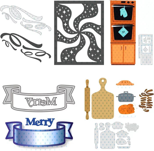 Slimline Metall-Stanzer Set mit glänzenden Bannern in Silber für DIY Scrapbooking und Handwerk - Bild 1