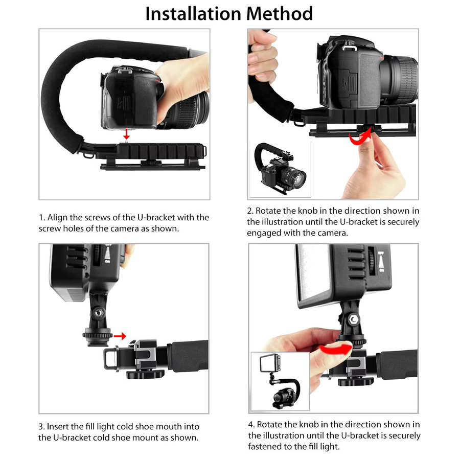 PULUZ C-Form Handheld Kamera Stabilisator Halterung in Schwarz mit Zubehör für SLR und DV Kameras - Bild 4