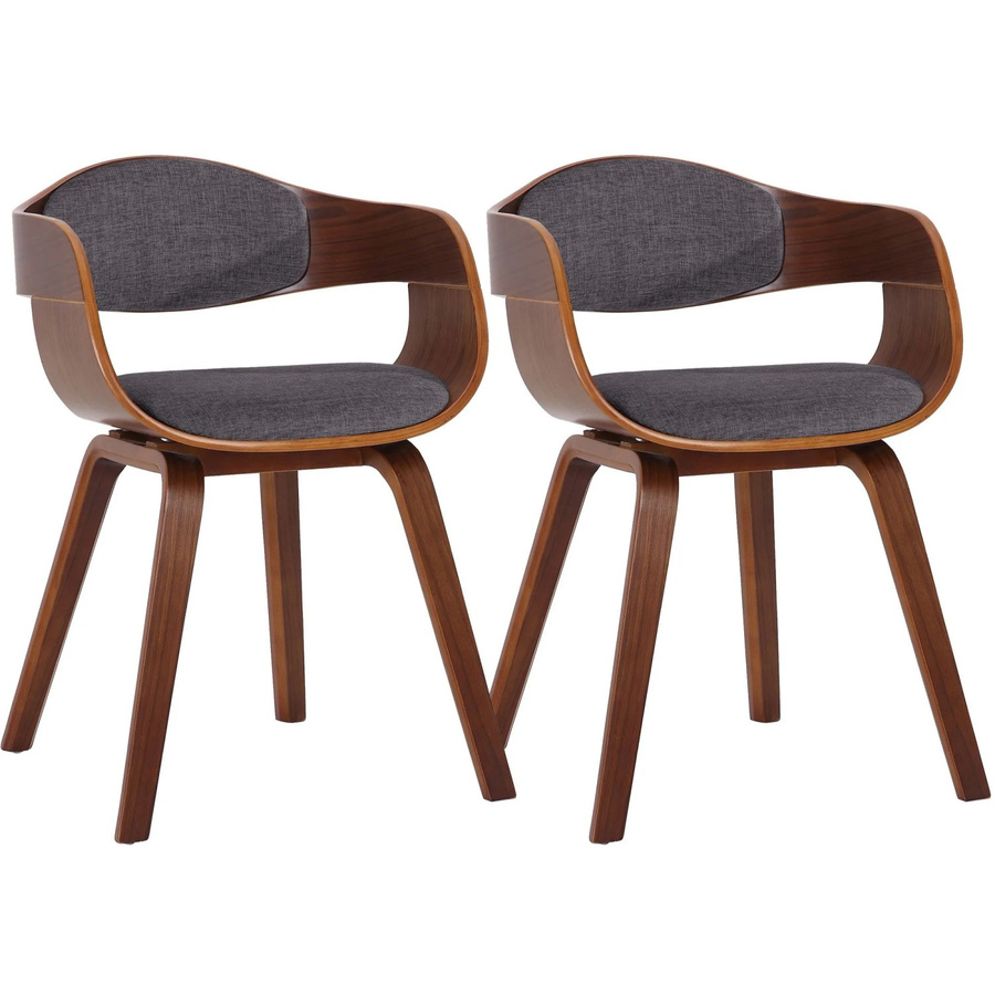 2er Set DELUKE LONDON Konferenzstühle aus Stoff und Holz in Walnuss und Hellgrau, H x B x T: 73 x 49 x 46 cm - Bild 2