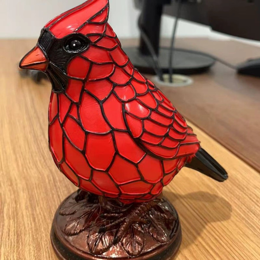 Realistische Vogel Nachttischlampe aus Harz in Rot und Braun für das Kinderzimmer - Bild 5