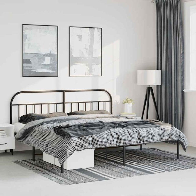 Vidaxl Metall-Bettgestell mit Kopfteil in Schwarz, Modernes Design, B/T: 193 x 203 cm - Bild 1