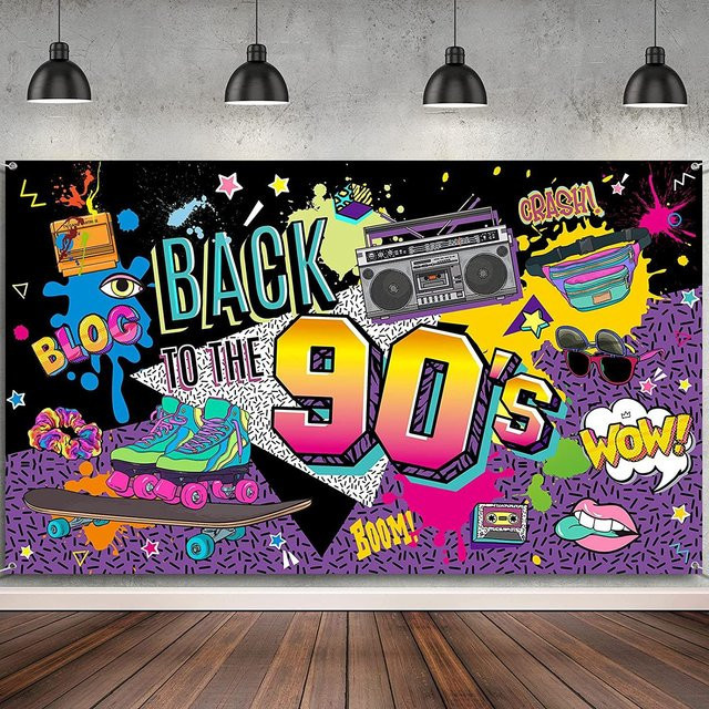 Fishine 90er Jahre Party Hintergrund im Hip-Hop-Stil, Mehrfarbig, Breite: 110 cm, Höhe: 110 cm - Bild 1