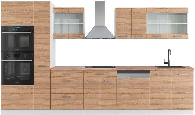 Vicco R-Line Küchenzeile Sonoma Eiche und Weiß mit Hochschrank, Breite: 350 cm - Bild 1