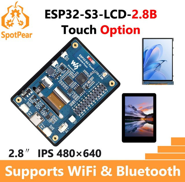 Waveshare ESP32-S3 2,8 Zoll IPS LCD Display mit Touch-Option, 480x640 Auflösung, 32-Bit LX7 Dual-Core-Prozessor, WLAN und Bluetooth, Schwarz - Bild 1