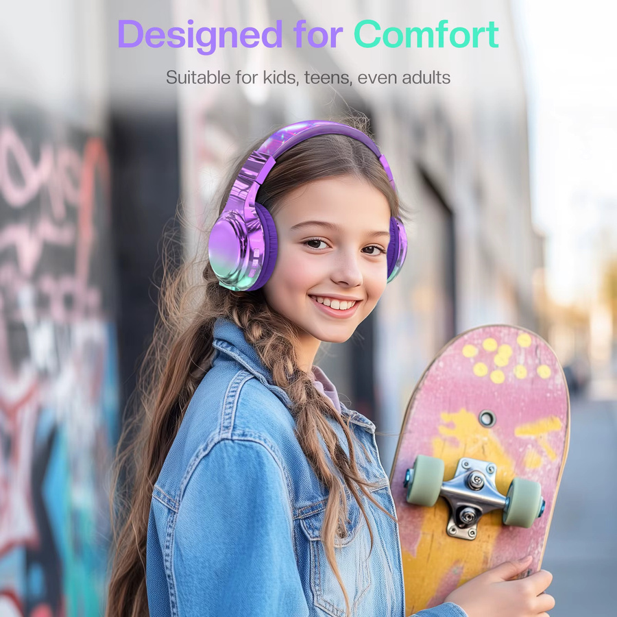 QearFun Bluetooth-Kopfhörer für Kinder und Mädchen in Purple mit Mikrofon für Musik und Schule - Bild 2
