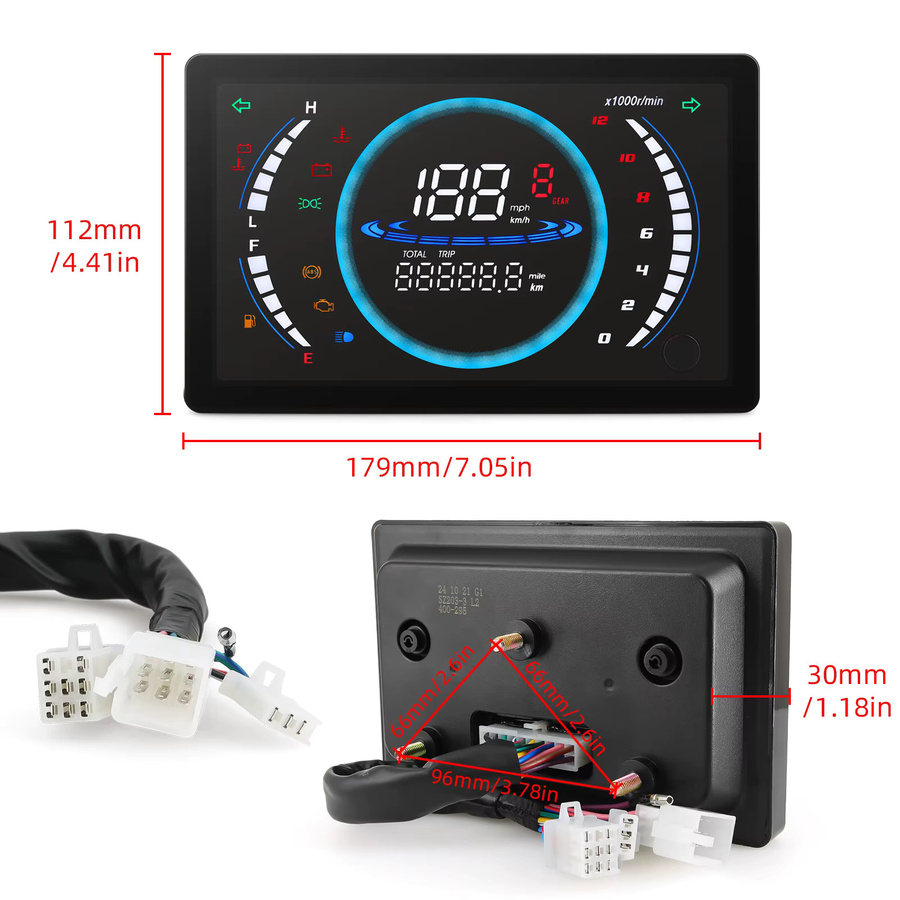 MAIMEIMI 12V Universal Digitales Motorrad Tacho Dashboard mit LED, RPM und Temperaturanzeige, Schwarz, für Honda EX5 - Bild 5